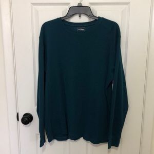 L.L. Bean Cotton Waffle Knit Teal Crewneck Long Sleeve - Size Large